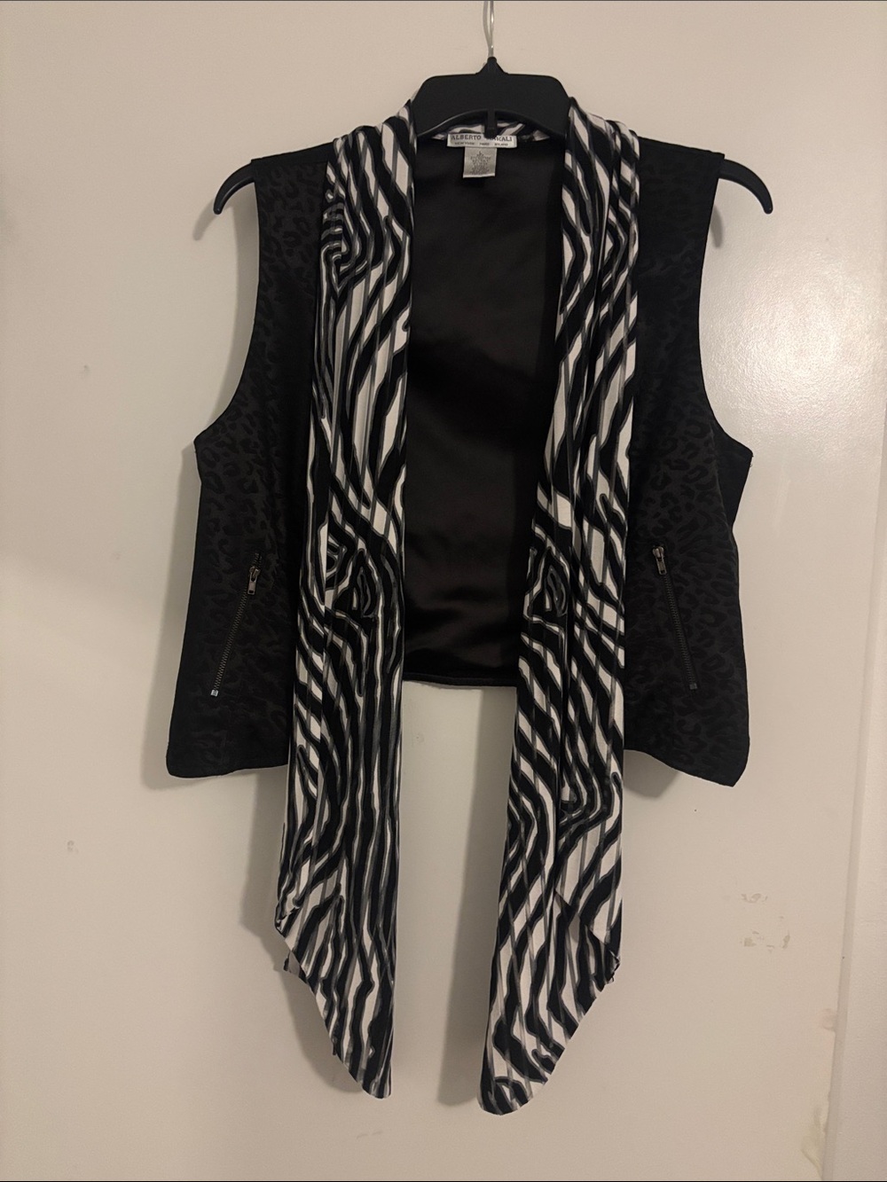 Alberto Makali Black Sleeveless Vest with Black & White Zebra Drape